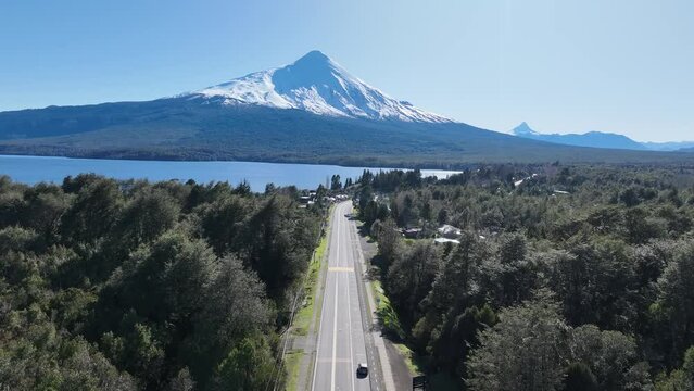 Patagonia Road At Puerto Octay Los Lagos Chile. Road Puerto Octay Los Lagos. Nature Patagonia Snow Covered Forest Trees. Nature Exterior Snow Covered Patagonia Stunning.