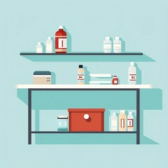 Vector image of shelves with medical supplies
