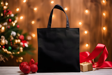 Christmas Tote Bag product mockup, Christmas Black Tote Bag Mockup