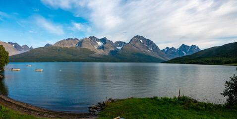 On the road in the Lyngen Alps (Lyngsalpene) region, near Tromsø, Troms of Finnmark, Norway