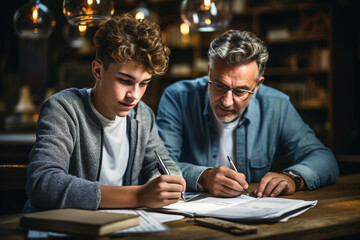 shot of a teacher or mentor guiding a student through a practice test, providing guidance and encouragement - obrazy, fototapety, plakaty