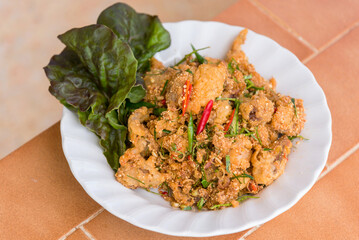 Spicy Fried Chicken Salad in the dish