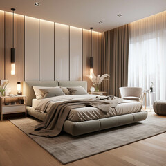 Cozy beige room with big window