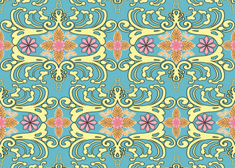 Ethnic flower point blue embroidery ikat traditional pattern.Seamless flora ethnic pattern.Ethnic folk embroidery pattern.vector illustration.design for fabric,clothing,texture,decoration,wrapping.
