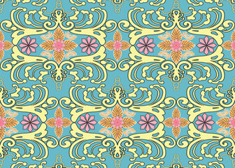 Ethnic flower point blue embroidery ikat traditional pattern.Seamless flora ethnic pattern.Ethnic folk embroidery pattern.vector illustration.design for fabric,clothing,texture,decoration,wrapping.
