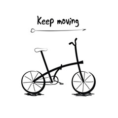 Obraz premium Bicycle vector in doodle style isolated on white background. Hand drawn vehicles illustration. Cycling quotes. Folding bike