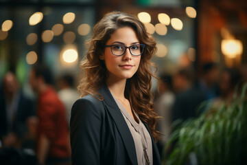 Obraz premium Happy mid aged business woman manager handshaking at office meeting made with AI