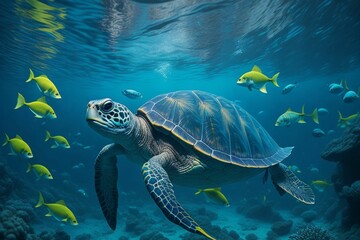 Obraz premium Ocean Turtle, generative ai 