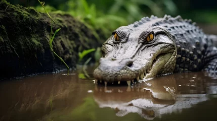 Gordijnen crocodile in the river © toomi123