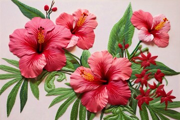 DIY Hibiscus Floral Tapestry: A Hand-Sewn Masterpiece, Generativ