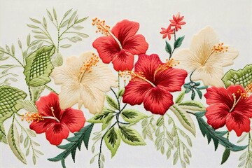 Hibiscus Bloom: A Handmade Embroidery Floral Showcase, Generativ