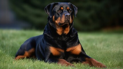 playful rottweiler on the grass, at the park, in the yard