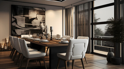 A Table Set in Modern Interior Design for the Dining Room