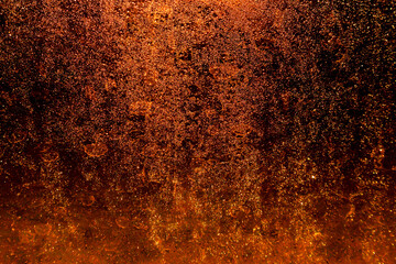 Black dark orange red brown shiny glitter abstract background with space. Twinkling glow stars effect. Like outer space, night sky, universe. Rusty, rough surface, grain.