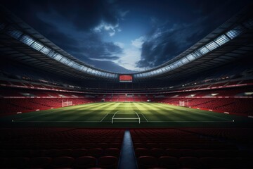 soccer football stadium with floodlights, green grass - Powered by Adobe