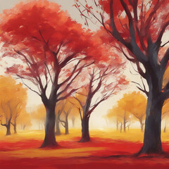 Naklejka na ściany i meble Oil painting on canvas, autumn forest. Generative AI.