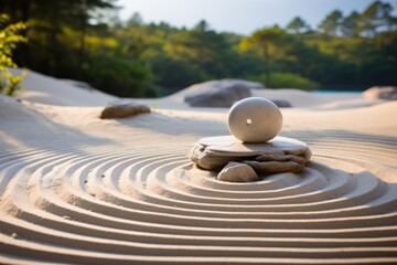 zen stones garden, and lines in sand, concept of balance, harmony and tranquility