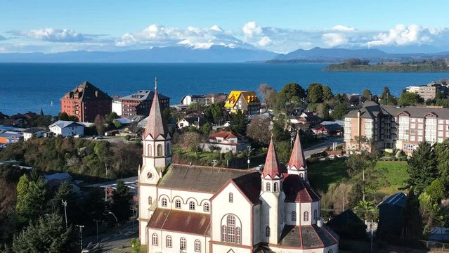 Famous Church At Puerto Varas Los Lagos Chile. Volcano Puerto Varas Los Lagos. Town Horizon District Urban. Town Drone View District Downtown Panorama. Town Urban City Landmark.