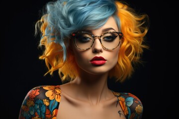 Obraz premium Stylish fashionable girl with colored hair