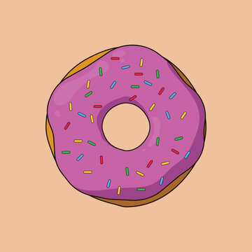 Flat Sweet Yummy Strawberry Pink Donut with Prinkles Illustration Vector Icon