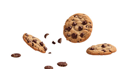 Fototapeta na wymiar Flying Cookie Chocolate Chip On Transparent Background Png