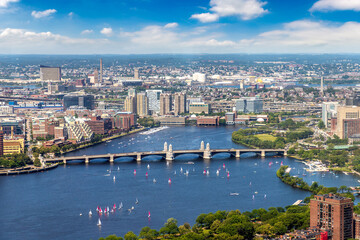 Panoramic aerial view of Boston, USA - obrazy, fototapety, plakaty