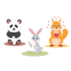 Cute animals in cartoon style (panda, bunny, squirrel)