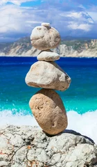 Poster Scenic beaches of beautiful Cephalonia (Kefalonia) island - Agia Eleni with picturesque rocks and stone's pyramids. Greece , Ionian islands © Freesurf
