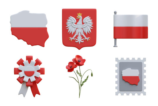 3D render Poland symbols