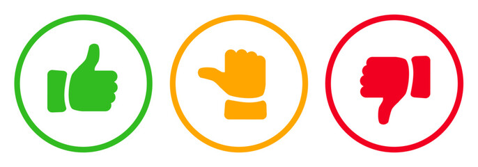 Rating thumb icons, thumb up, down and to the side sign © dlyastokiv