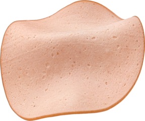 Chicken sausage thin slice isolated, full depth of field