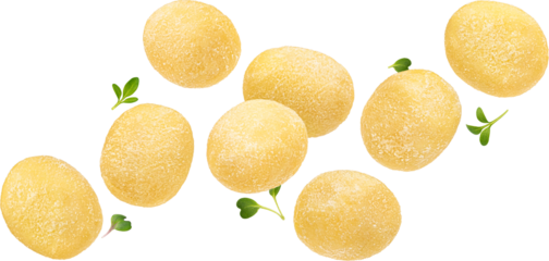 Falling potato dumplings isolated