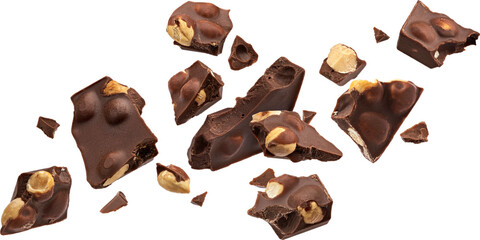 Dark chocolate chunks with hazelnut isolated