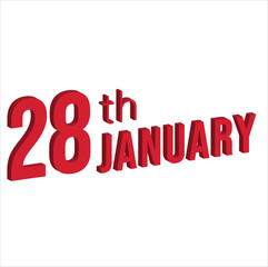 28th january ,  Daily calendar time and date schedule symbol. Modern design, 3d rendering. White background. 