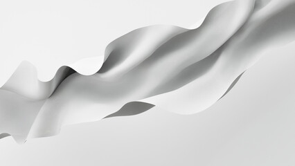 Dynamic Flowing Wavy White Abstract Cloth on Air Background Elegant Fabric Textile Element 3d Rendered