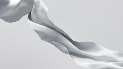 Dynamic Flowing White Cloth Fabric on Air Abstract Background Elegant Textile Element 3d Rendered