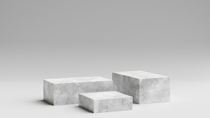 Cubic Podium or Pedestal with Marble Texture on Gray Color Vibe for Clean Product Presentation or Product Display 3d Rendered