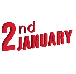 2nd january ,  Daily calendar time and date schedule symbol. Modern design, 3d rendering. White background. 