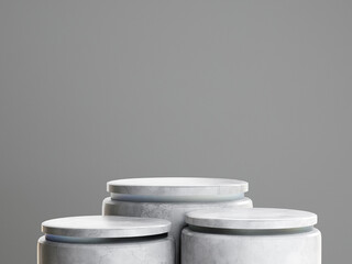 Triple Ceramic Texture Podium with Translucent Accent on Monochrome Tone for Elegant and Classy Product Presentation or Product DIsplay 3d Rendered