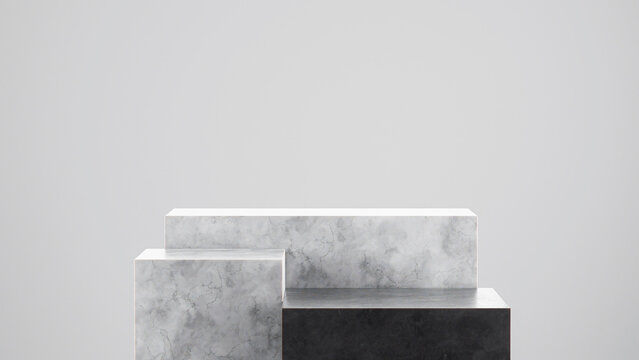 Block Podium or Pedestal with Ceramic Texture in Monochrome Tone for Elegant and Deluxe Product Presentation or Product Display 3d Rendered