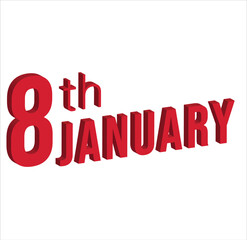 Fototapeta premium 8th january , Daily calendar time and date schedule symbol. Modern design, 3d rendering. White background. 