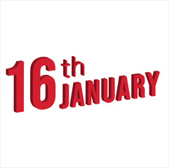 16th january ,  Daily calendar time and date schedule symbol. Modern design, 3d rendering. White background. 