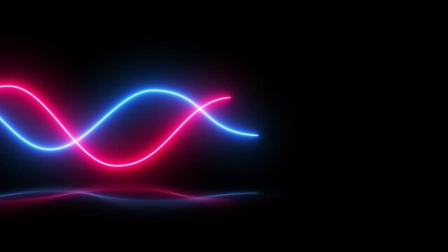 glowing neon lines intertwining, blue and pink, line motion, abstract background, equalizer, signal diagram, ultraviolet spectrum, laser show, pulse power, energy, chaotic waves, looping animation
