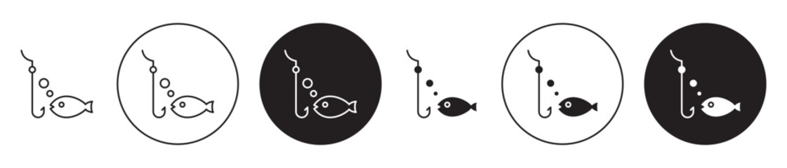 Fishing vector icon set in black color. Suitable for apps and website UI designs