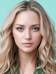 Fototapeta premium Portrait of a beautiful blonde woman with blue eyes.Studio photo session.Digital creative designer fashion glamour art.