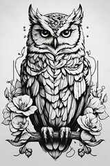 Fototapeta premium owl sitting for tattoo