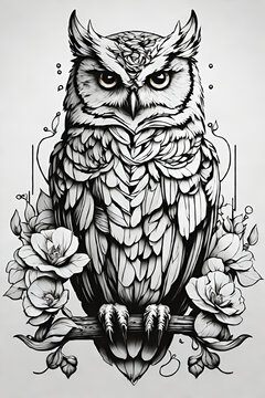 owl sitting for tattoo
