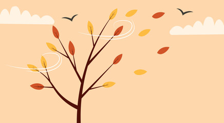 vector flat autumn background with landscape