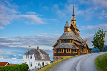 St. Olaf's Church, built in 1897, is an Anglican church located Balestrand, Norway - obrazy, fototapety, plakaty