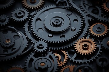 Steampunk background with mechanical gears and cogwheels. 3d rendering
